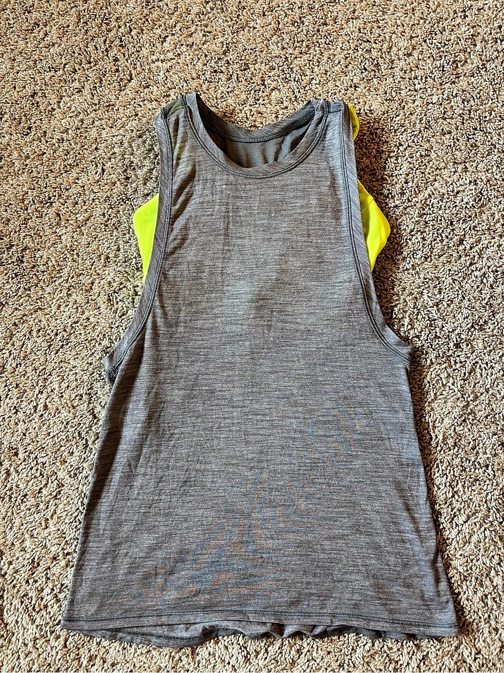 Lululemon Tank Gray & Yellow Athletic Tank Top With Built-in Sports Bra